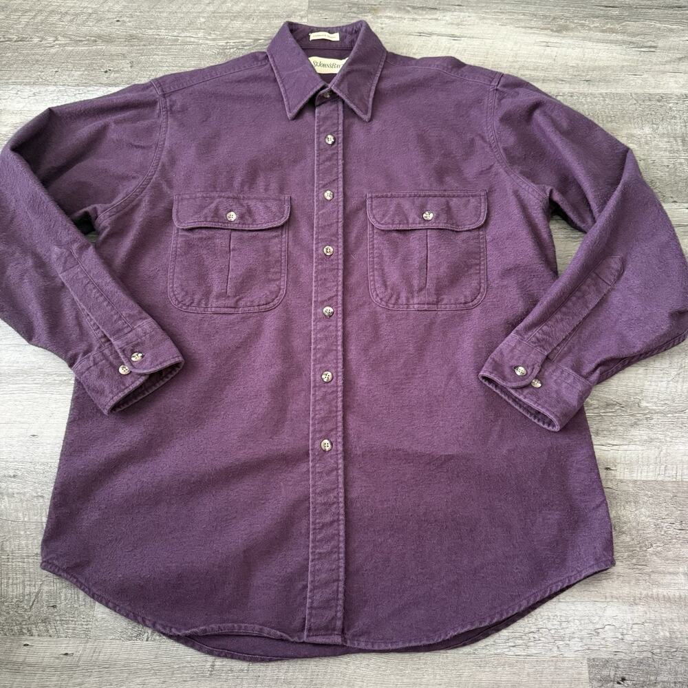 St Johns Bay Chamois Shirt Mens Large Purple Flannel Button Up Shacket Outdoor